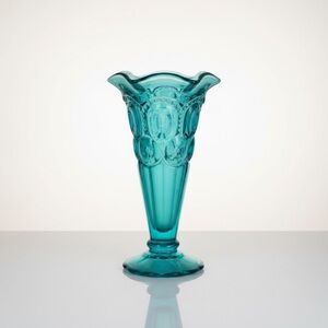 Vintage L.E. Smith Blue Moon & Star Glass Vase -Aqua Blue